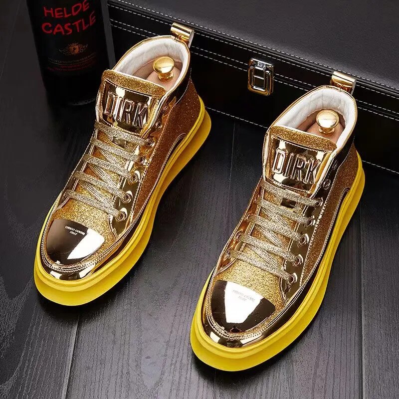 Y2k Winter Boots For Men Fashion Shine Metal Decoration High Top Leather Boot Luxury Hairstylist Casual Male sneakers