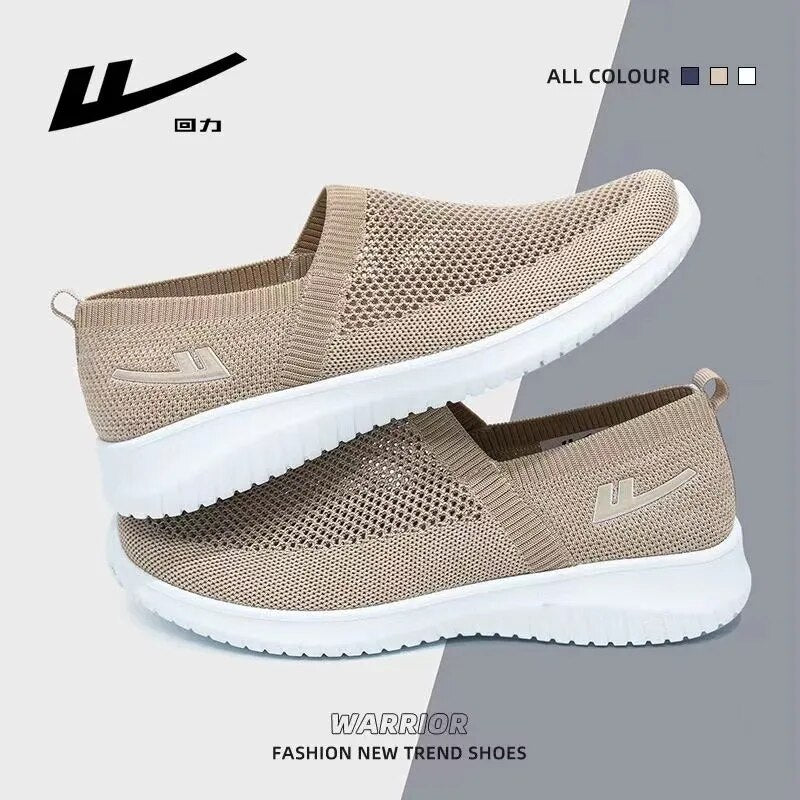 Warrior Men's Summer Sneakers Simplicity Knitted Breathable Hollow Out Slip-On Shoes Non-slip Suitable For Elderly People Aged50