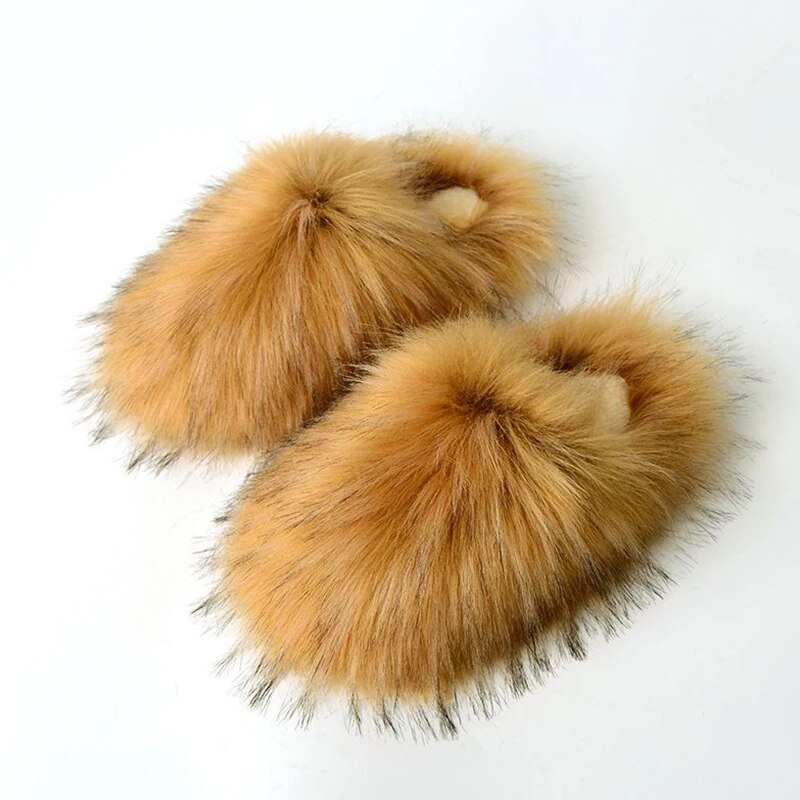 Y2k Oversized Women Slippers Winter Faux Fur Plush Elegant House Slipper Indoor And Outdoor Non-slip Furry Fluffy Home Shoes