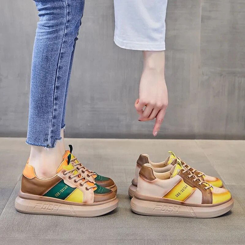 Warrior Vintage Genuine Leather Platform Woman Sneakers Trend luxury Replica Sneakers High Street Fashion Walking Shoes