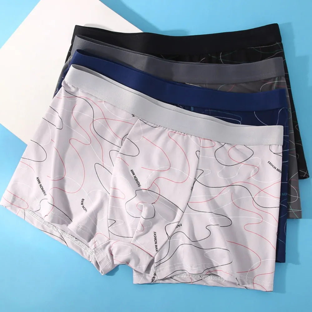 Men's Boxers Line Printed Underpants U Convex Panties Solids Comfortable Shorts Men Underwear Breathable Boxer Shorts Large Size