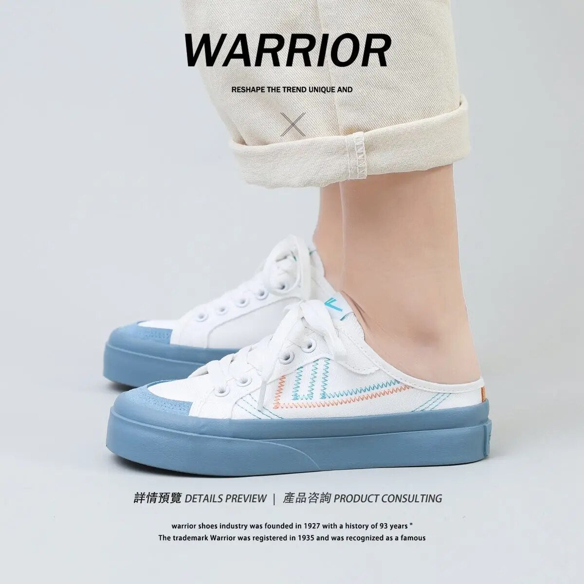 Warrior 2023 New Summer Canvas Shoes For Women Embroider Letters Girls half pack Lazy Sneakers Campus Fashion Skateboard Shoe