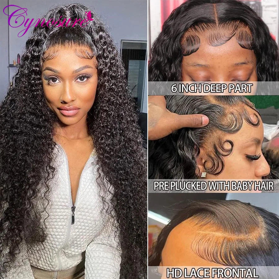 Cynosure Deep Wave Frontal Wig 13x6 HD Lace Frontal Human Hair Wigs For Women Preplucked Deep Curly Lace Front Human Hair Wigs