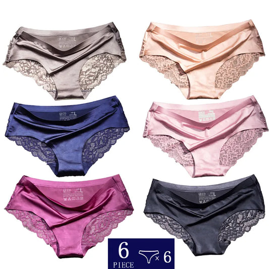 6pcs/set Sexy Lace Women Underwear Ice Silk Seamless Lace Briefs Sexy Lingerie Women's Panties Sexy Lingerie Sexy Panties Women