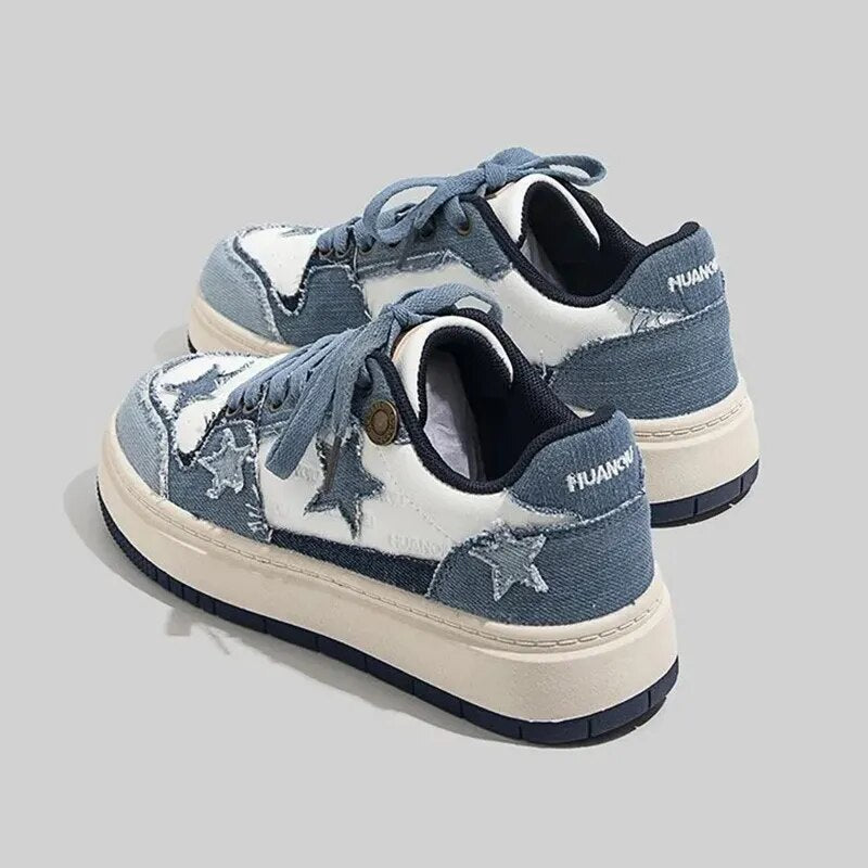 Warrior Cowboy Blue Shoe Girl  High Street Thick Sole Student Casual Women's Shoes Fashion Flat Lace-up Female Sneakers Hot