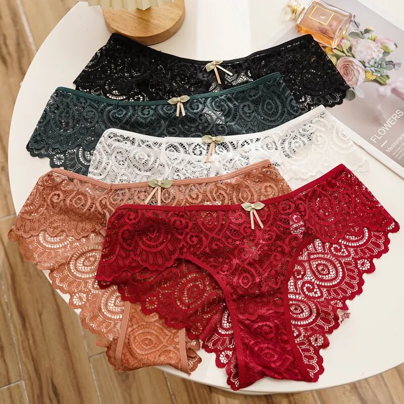 CINOON 2PCS/Set Sexy Women Panties Lace Underwear Low-Waist Briefs Hollow Out G String Underpant Transparent Female Lingerie