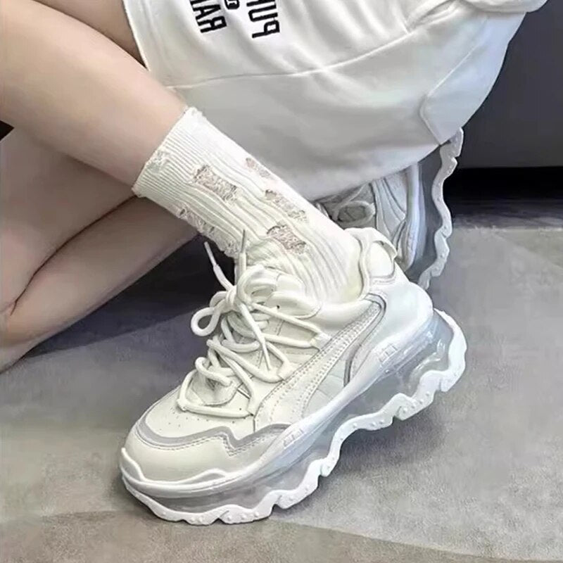 Warrior Jelly Air Cushion Platform Sneakers Women's Shoes Trend 2023 Korean Transparent Comfortable Lace-up Walking Shoes