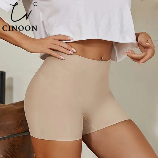 CINOON Seamless Sports Shorts Women's Panties High-Waist Tummy Hips Safety Pants Slim Shaping Underwear Ice Silk Boxer Briefs