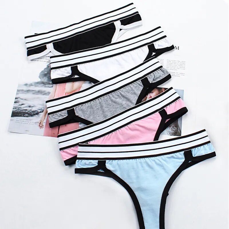 Sexy Women Low-Rise Panties G-String Fashion Stripe Fitness Thongs Lingerie Comfort Breathable Underwear Plus Size Underpants