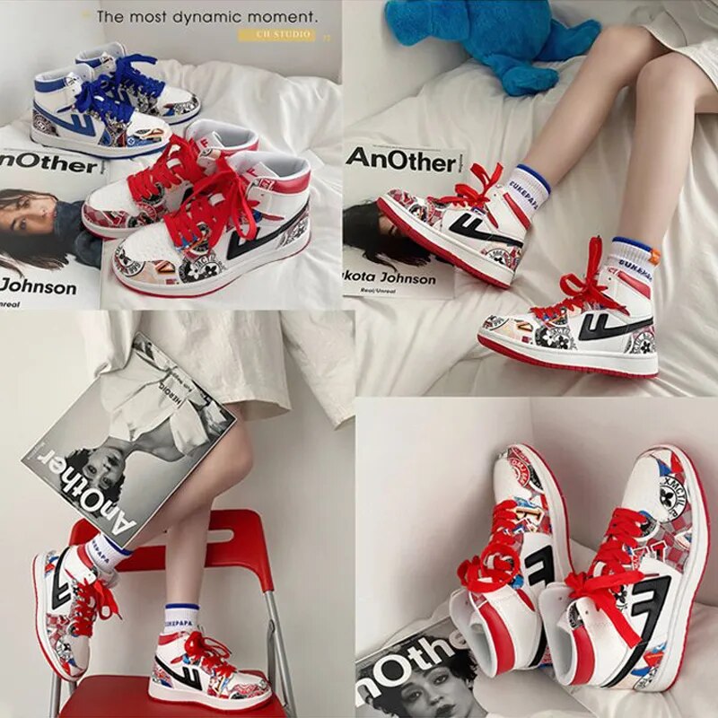 Warrior Original Brand High Top Women Shoes 2023 Fashion Street Cartoon Casual Sneakers Leather Sewing Trainers Star Board Shoe