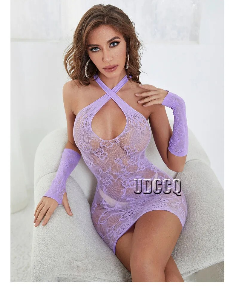 HOT Sexy crochet plus size lingerie Babydoll Underwear tube top costumes Chemises Teddies Sleepwear hoot sexy dress+glove