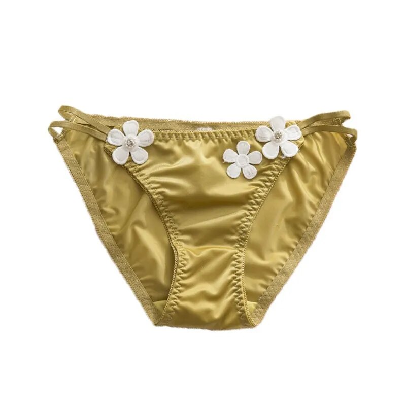 Sexy Thin Belt Women's Panties Satin Three-dimensional Flowers Breathable Comfortable Sweet Cute Low Panties Underwear Women