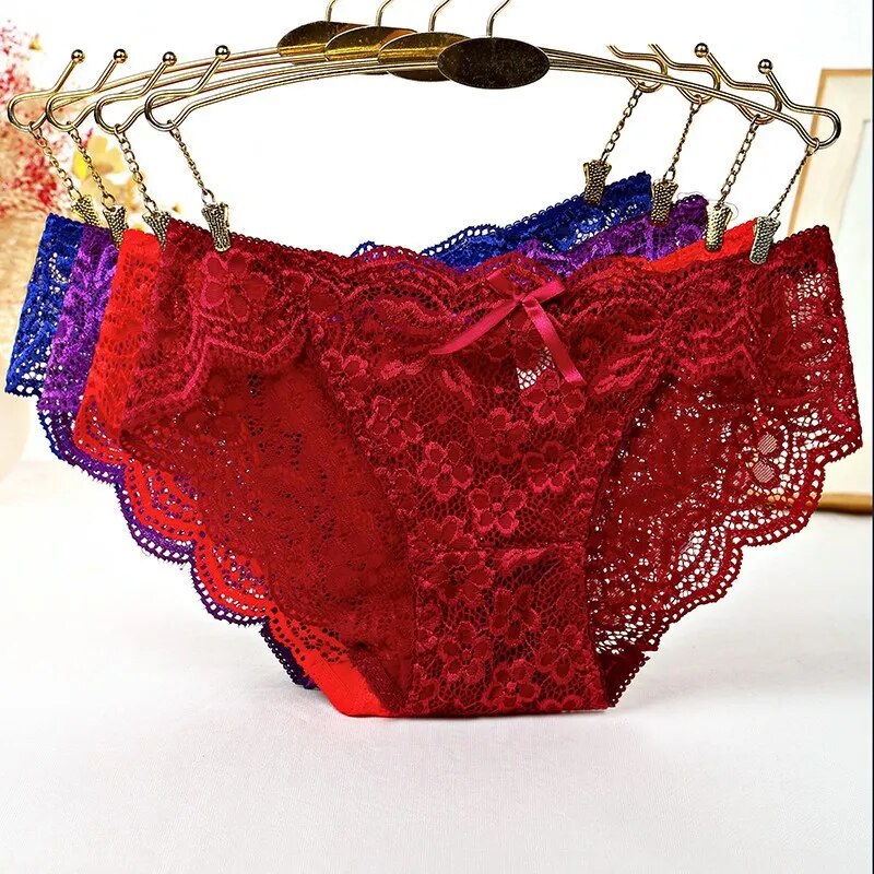 Sexy Women Lace Panties Hollowed-out Underwear Lace Briefs S M L Women Traceless Underwear Low-rise Briefs Lingerie Pure Cotton