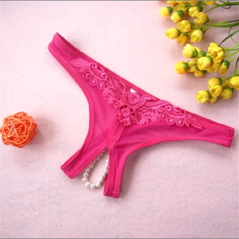 Sexy Open Crotch Panties Lace Temptation Pearl Massage G-string Lingerie Sexy Hot Thongs Women Crotchless T Pants Underwear