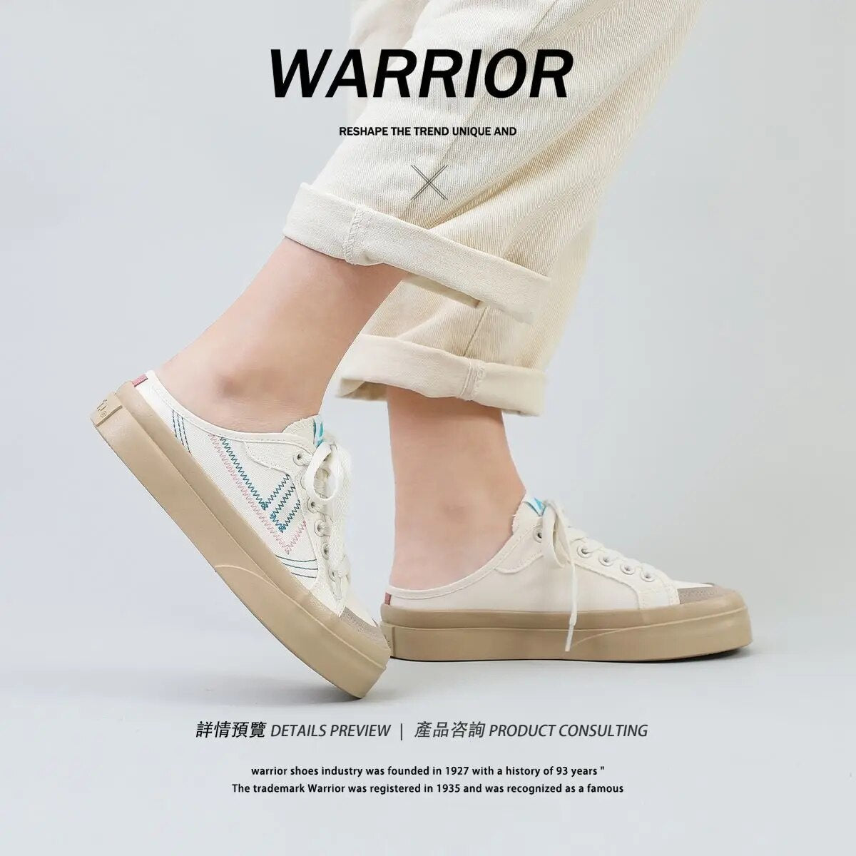 Warrior 2023 New Summer Canvas Shoes For Women Embroider Letters Girls half pack Lazy Sneakers Campus Fashion Skateboard Shoe