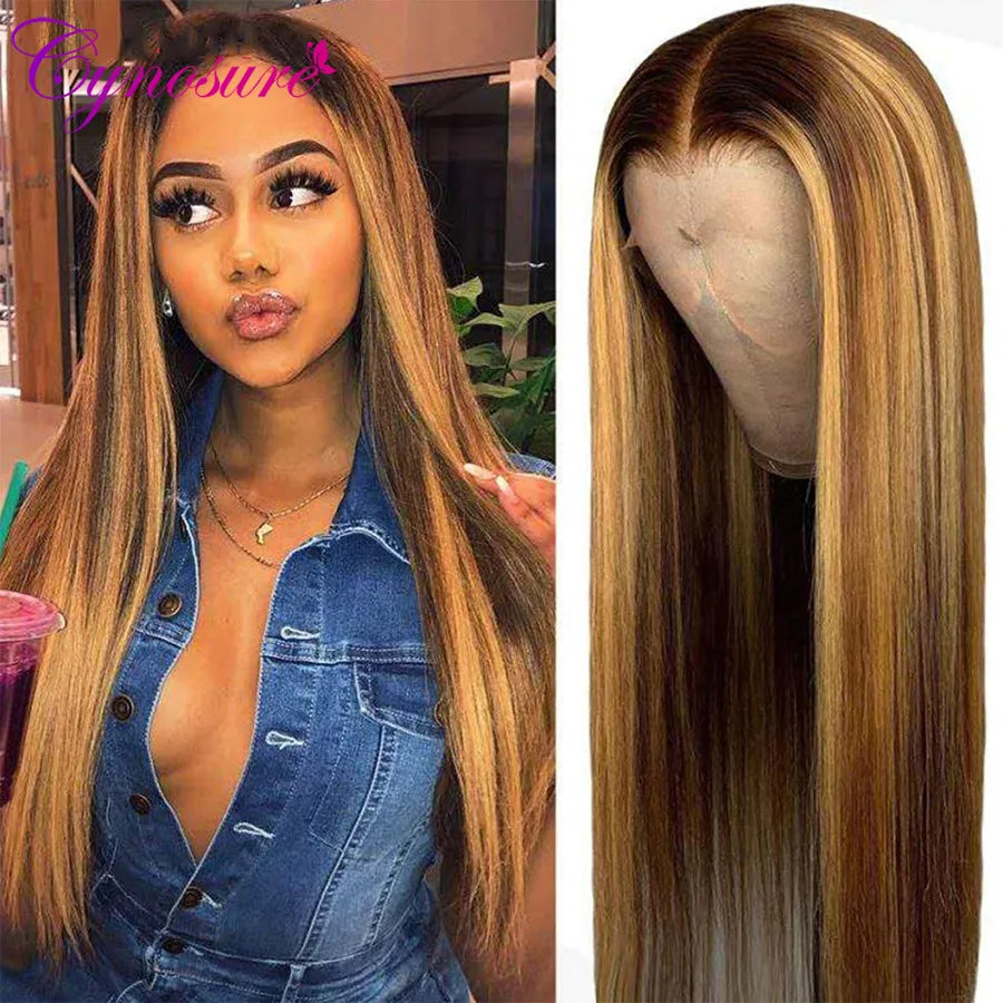 Cynosure Highlight Blonde Lace Front Human Hair Wigs  Pre Plucked 13x4 Ombre Brazilian Straight Human Hair Wigs For Black Women