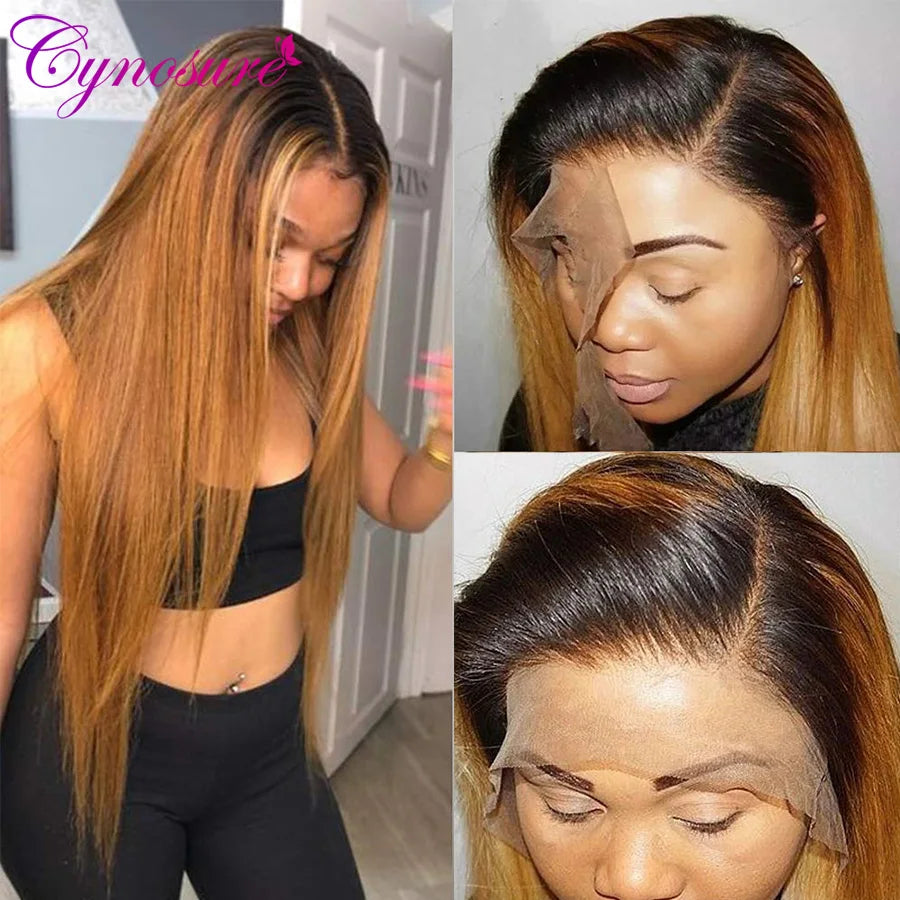 Cynosure HD Transparent Highlight Lace Front Human Hair Wigs Preplucked  180% Remy Ombre Blonde Brazilian Straight Frontal Wig