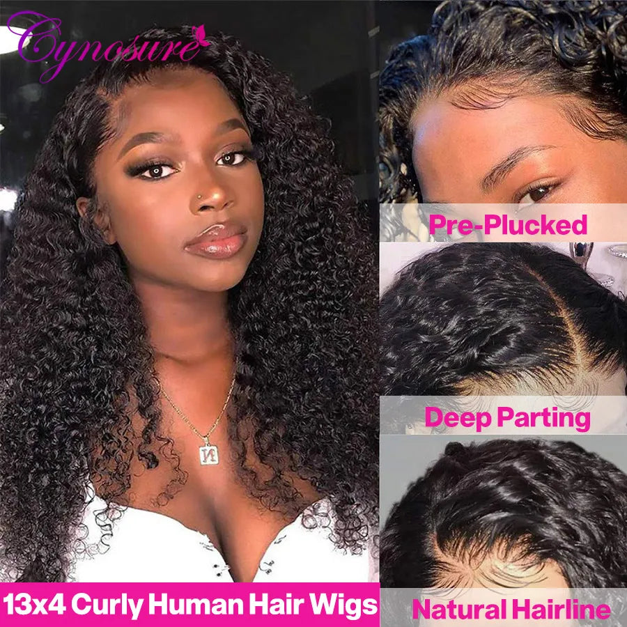 Cynosure 13x4 Curly Lace Front Human Hair Wigs For Black Women Pre Plucked Malaysian Kinky Curly 4x4 Lace Closure Wig Remy Hair