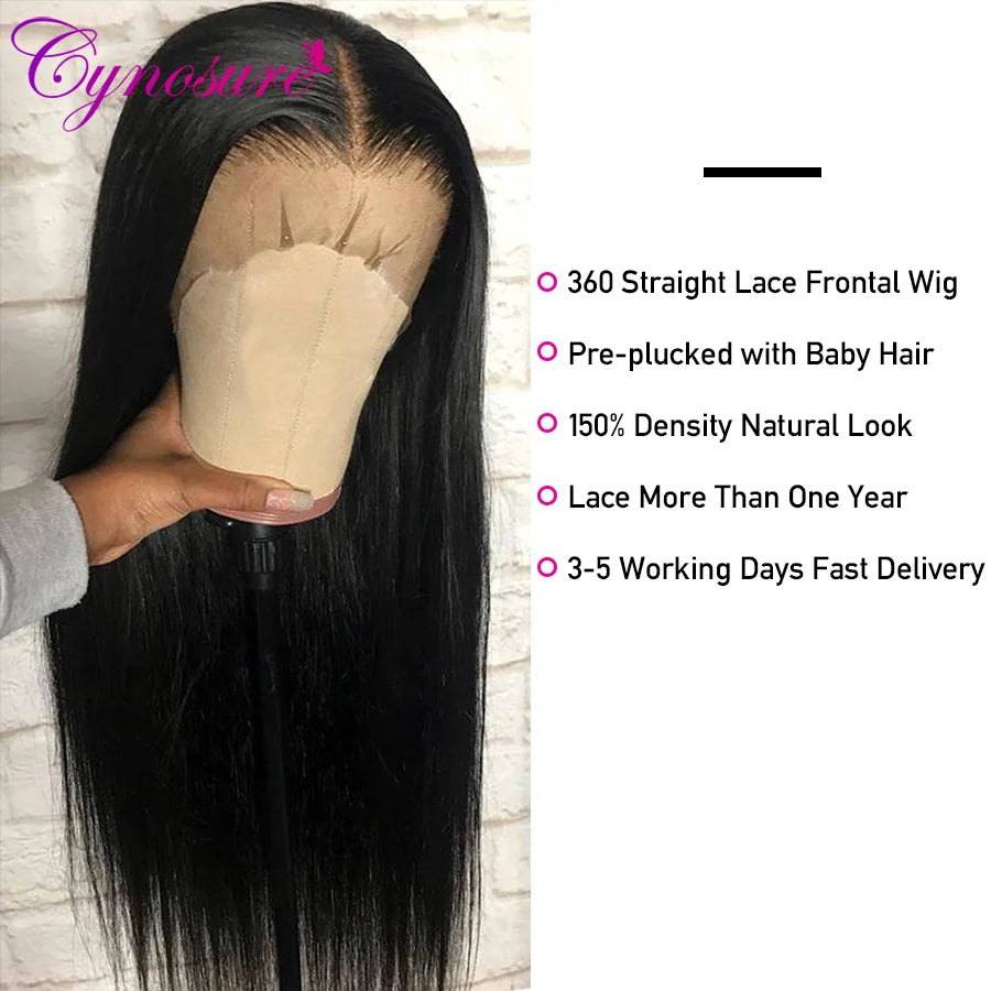 Cynosure 360 Lace Frontal Wig Pre Plucked with Baby Hair For Black Women Remy Brazilian Straight Lace Front Human Hair Wigs