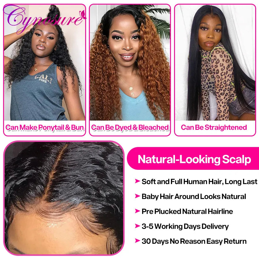 Cynosure 13x4 Curly Lace Front Human Hair Wigs For Black Women Pre Plucked Malaysian Kinky Curly 4x4 Lace Closure Wig Remy Hair